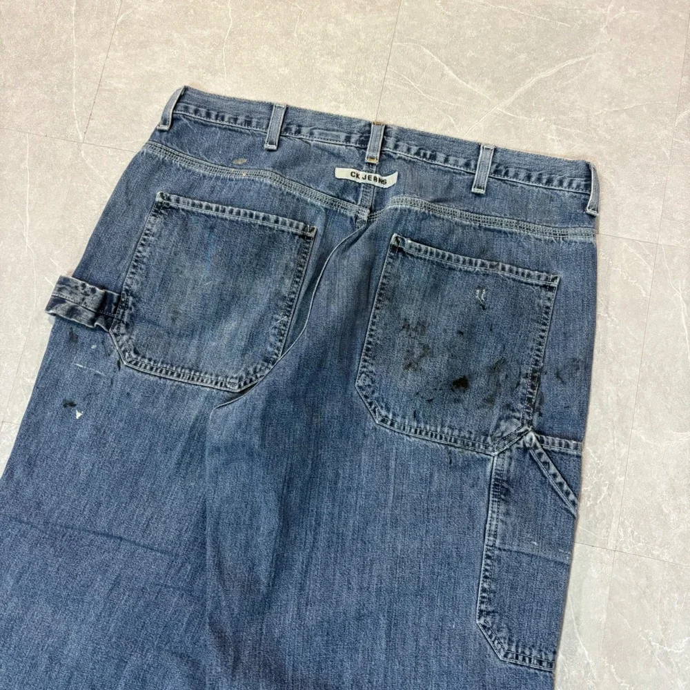 Calvin Klein Jeans Mens 36x32 Carpenter Pants Double Stone Wash Distressed Blue